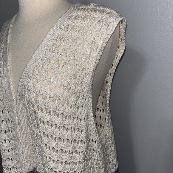 Chico’s Open Knit Ombre Sleeveless Cardigan‎ Vest Blue Gray Cream Medium/Large - Picture 2 of 12